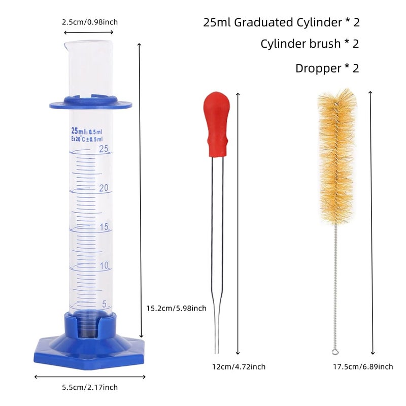 KIGITIK 2Pcs 25ml Graduated Cylinder, Thick Glass Measuring Cylinder, with Anti-Falling Plastic Base and Bumper Guards, for Science Laboratory Measuring Liquid, Bring 2 Brushes and 2 droppers - Image 2